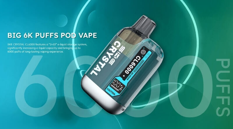 SKE Crystal CL6000 Big Puff Vape delivers up to 6000 puffs.
