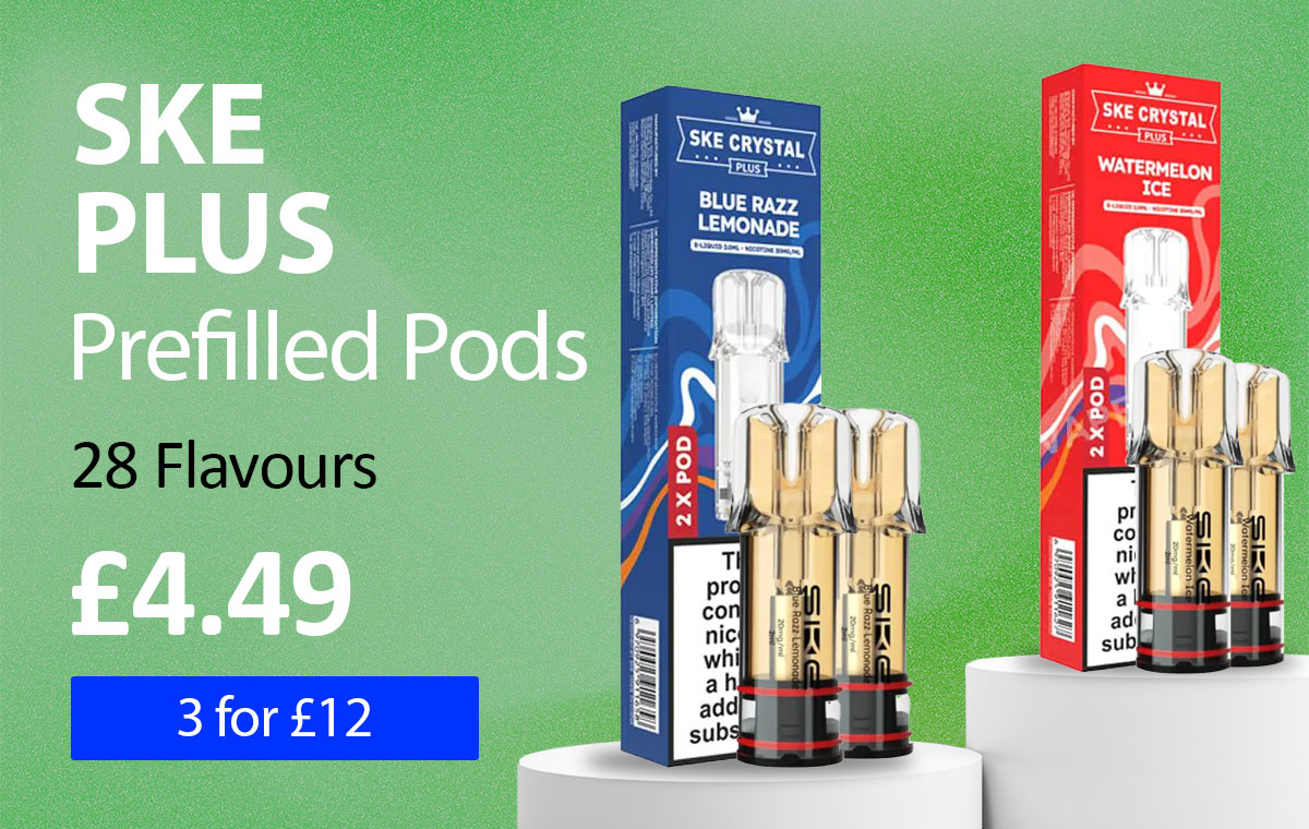 SKE Plus prefilled pods - 28 flavours - £4.49 or 3 for £12.